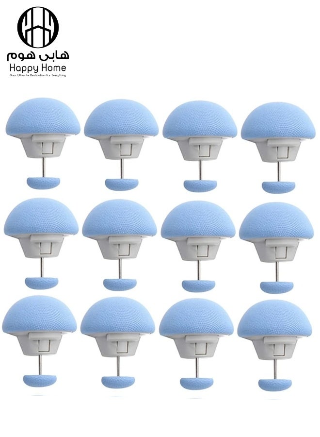 هابي هوم مشابك لحمل اللحاف وغطاء البطانية، مشابك تثبيت الملاءات والأغطية، دبابيس تثبيت الفراش على شكل فطر، حامل ملاءات مقاوم للانزلاق، إكسسوارات السرير للحفاظ على البطانيات واللحاف | عبوة 12 قطعة- أزرق - Image 1